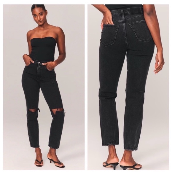Abercrombie & Fitch Denim - Abercrombie & Fitch 90’s Straight Ultra High Rise Distressed Black Jeans